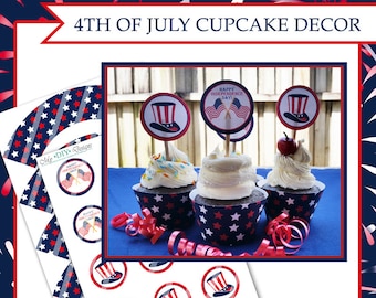 4th of July Cupcake Toppers & Wrappers: Patriotic Printables (PDF)