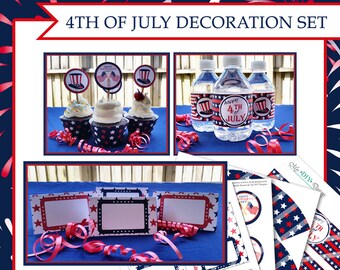Independence Day Decoration Set: Cupcake Toppers, Bottle Labels (Printable PDF)