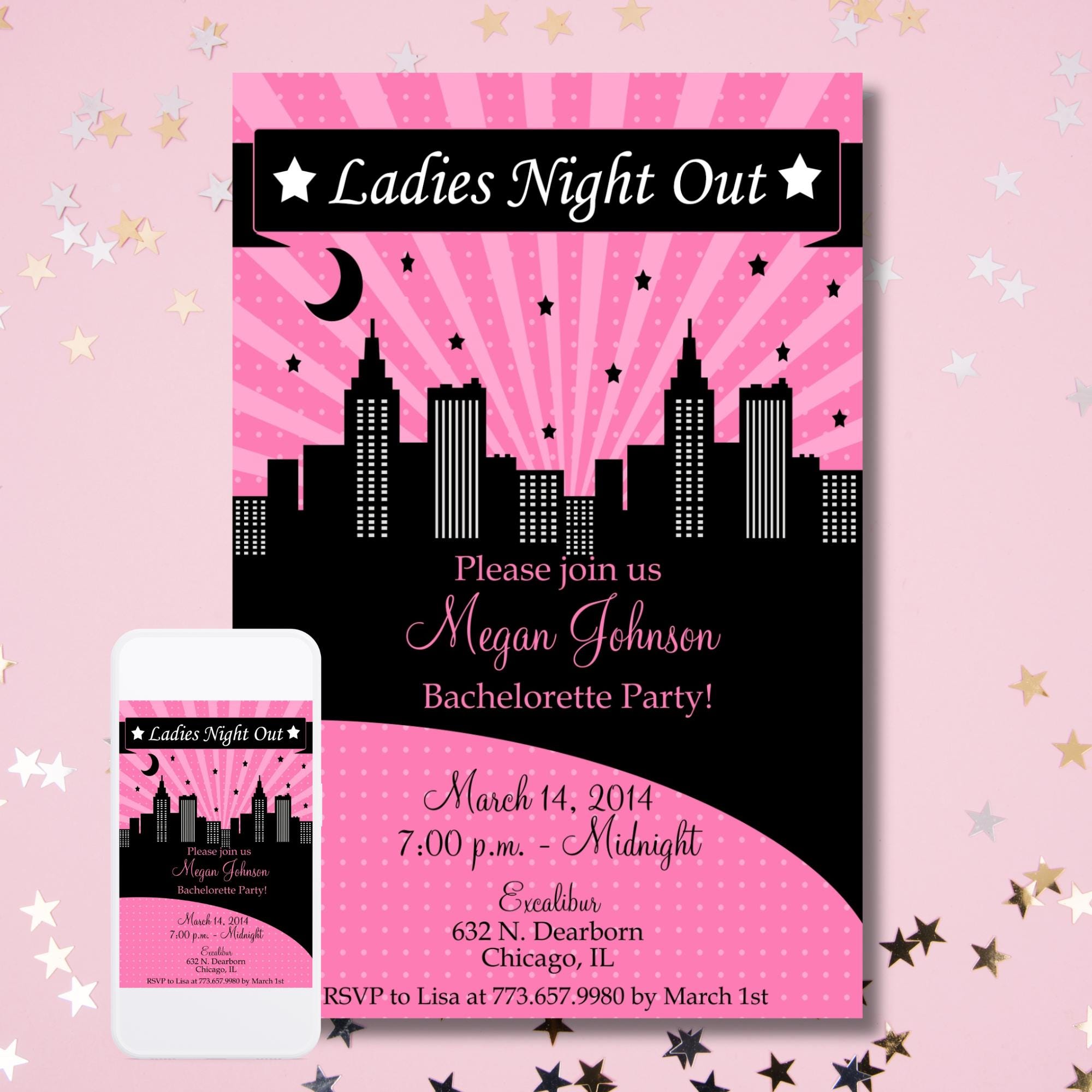 Skyline Ladies Night Out Invitation: Bachelorette Party Invite (corjl ...