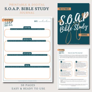 Plantilla imprimible de diario de estudio bíblico SOAP / Planificador digital de estudio bíblico / Guía devocional cristiana