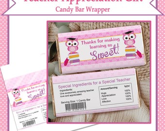 Teacher Appreciation Candy Bar Wrapper: Owl Theme (Digital Download)
