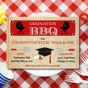 Customizable BBQ Graduation Celebration Invitation Template - Digital Corjl Design for Backyard Parties