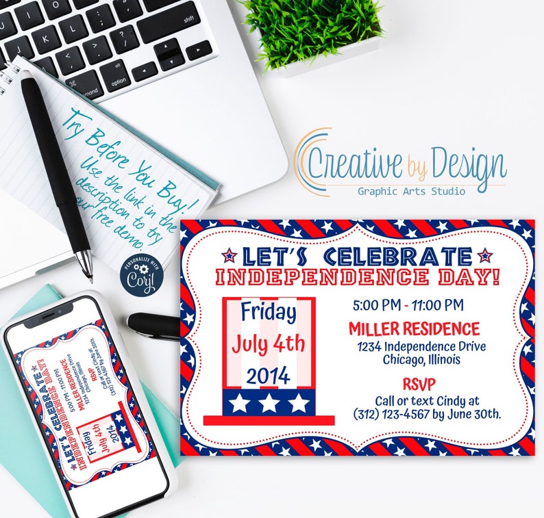 Independence Day Invitation, 4th of July Invitation, Fourth of July Invitation, 4th of July invite, Corjl Invitation image 1