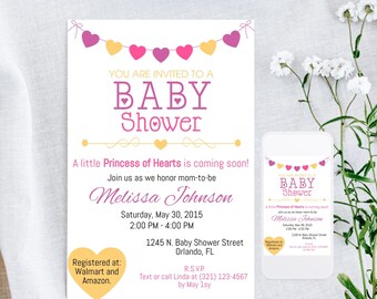 Rosa hjärtan babyshowerinbjudan: Redigerbar Corjl-mall