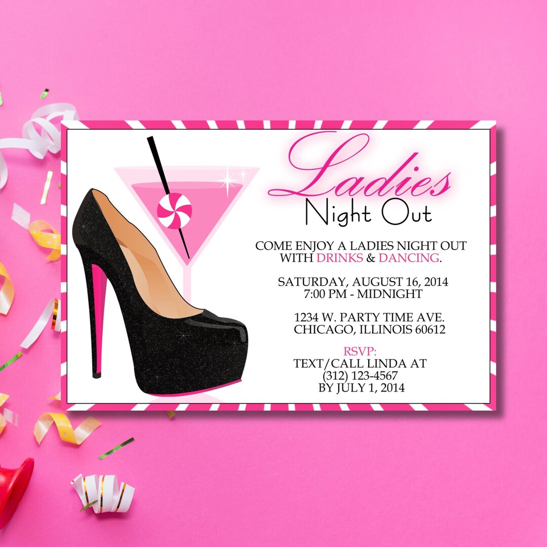 Ladies Night Out Invitation: Stiletto Heels, Bachelorette Party (corjl ...