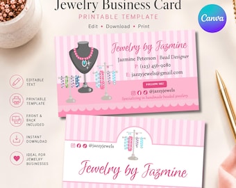 Editable Jewelry Business Card Template, Printable Canva Design (Instant Download)