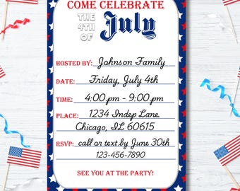 4th of July Invitation: Patriotic Party Invite (PDF)