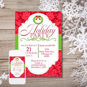 Holiday Party Invitation, Christmas Party Invitation, Holiday Dinner Party, Christmas Card, Xmas Party, Xmas dinner invite, Corjl invitation