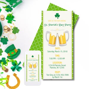 St. Patricks Party Invitation, Saint Patricks Day, St. Paddys Day Party Invite, Editable Template, Instant Download, Corjl Invitation