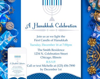 Inbjudan till Menorah Hanukkah-firande (digital nedladdning)