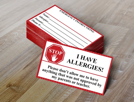 Tarjeta de información sobre alergias Plantilla de solo | Etsy España
