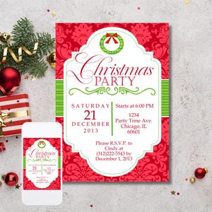 Christmas Party Invitation, Holiday Party Invitation, Holiday Dinner Party, Christmas Card, Xmas Party, Xmas dinner invite, Corjl invitation