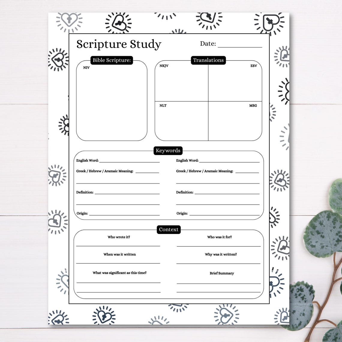 Scripture Study Worksheet Printable Christian Bible Study - Etsy