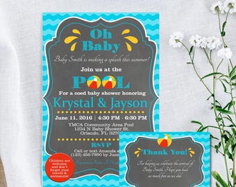 Pool Baby Shower Invitation & Thank You Card: Summer Beach Theme (Corjl)