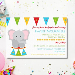 Circus Elephant Invitation, Circus Baby Shower, Circus Birthday Party, Circus Party Invitation, Carnival Party Invitation, Elephant Invite