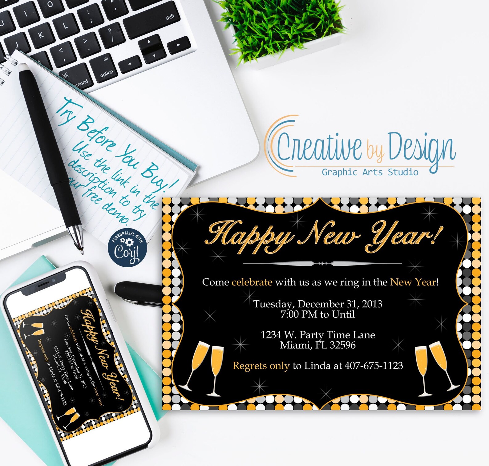 Happy New Year Invitation, NYE Party, New Year's Eve Party, NYE
