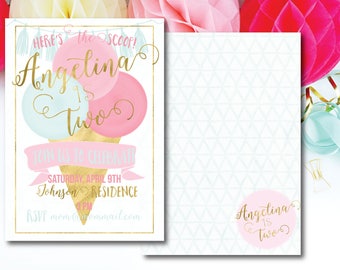 ice cream invitation-ice cream party-printable invitation-custom invitation-rose gold-DIY-pink invitation-blue invitation-ice cream cone