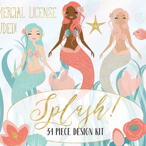 mermaid clipart-floral clipart-tropical clipart-mermaid-floral-PNG-royalty free-scrapbooking-digital download
