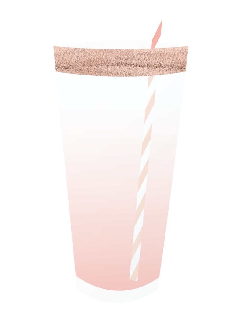 May include: A tall, clear glass with a pink gradient, a cork lid, and a striped straw. The straw is white and light pink. A small pink tab is visible at the top of the straw. The glass is empty.