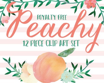watercolor clipart-peach clipart-floral clipart-pink clipart-PNG-royalty free-flower-peach-pink-mint-scrapbooking-digital download