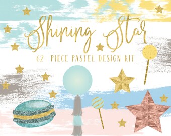 star clipart-pastel clipart-rose gold clipart-gold clipart-baby shower-birthday-paint stroke-scrapbooking-royalty free-PNG-digital download