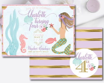 mermaid invitation-mermaid party-purple mermaid-mint mermaid-gold mermaid-pink mermaid-teal mermaid-DIY-digital download-custom invitation