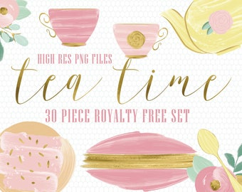 tea clip art-floral clip art-teapot-tea set-tea cup-pink clip art-royalty free-PNG-digital download-cookie clip art-macaroon clip art