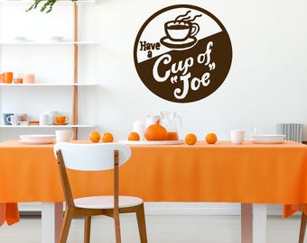 Coffee Decor, Coffee Bar, Cup of Joe Sign, Kitchen Cafe Art, Vintage Themed Decal, Retro Diner Design