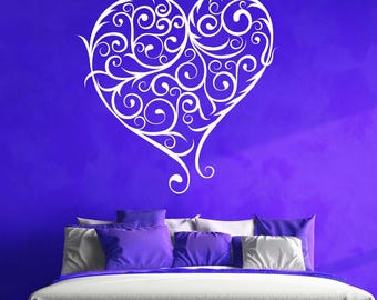 Heart Wall Decal, Filigree Art, Rustic Swirl Decor, Farmhouse, Romantic, Elegant Scroll Design, Cottagecore Decoration