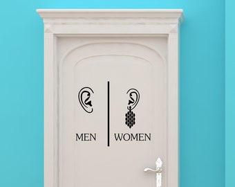 Bathroom Door Sign, Restroom Wall Decal, Audiology Office Decor, Ear Nose Throat Art, Men Women Door Sticker, Otologist Gift, Hearing Aid