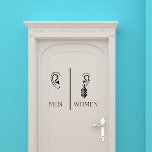 Bathroom Wall Decal, Restrooms Sign, Audiology Gifts, Men, Women, Otologist, Ear Nose Throat Doctor Sticker, Hearing Aid Art Audiologist