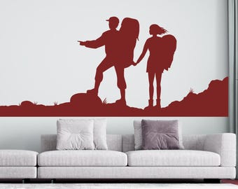 Hiking Wall Decal, Hiker Silhouette, Backpacker Art, Mountain Hike Decor, Outdoor Adventure Mural, Not All Who Wander Are Lost