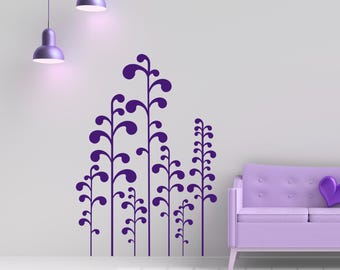Tall Plants Art, Abstract Plant Wall Decal, Modern Leaf Decor, MCM, Midcentury Modern Wall Design, Scandinavian Decals