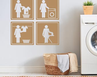 Laundry Room Art, Laundry Basket Decal, Mudroom Utility Decor, Clothesline Design