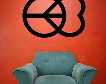 Peace Sign Wall Decal, Heart Decor, Love Sign, Boho Art, Groovy Retro Decoration, Hippie Design