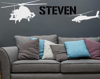 Military Chopper Decor, Helicopter Wall Decal, Custom Name Sign, Army Aviation Decal, Pilot Gifts, Air Force Design
