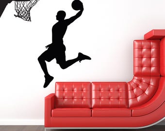 Basketball Wall Art, Basketball Player Decor, Sports Decor, Mancave Decals, Athlete Dunk Design