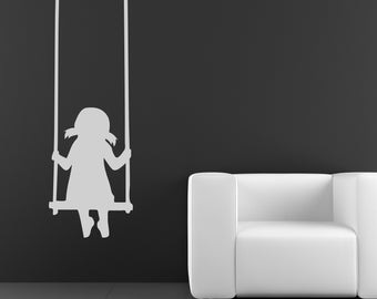 Swing Wall Decal, Toddler Silhouette, Playground Decor, Girl Swinging Art, Preschool Artwork, Children's Room Design