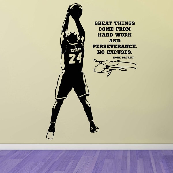 Kobe Bryant muur sticker, inspirerend citaat, verjaardagscadeau, basketbaldecoratie, sportkunstwerk, huiskunst, atletisch ontwerp