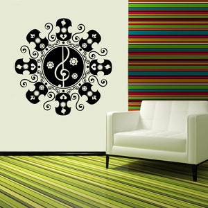 Music Wall Art, Musical Decal, Treble Clef Artwork, Violin Decor, Stringed Instruments, Flower Design, Medallion Art