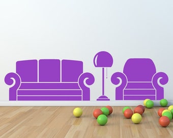 Living Room Wall Decal, Sofa and Chair Silhouette Art, Playhouse Decorations, Kids Furniture Vinyl, Lamp Decor