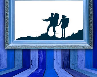 Hiking Wall Decal, Hiker Silhouette Sticker, Backpacker Art, Mountain Hike Decor, Outdoor Adventure Mural, Not All Who Wander Are Lost