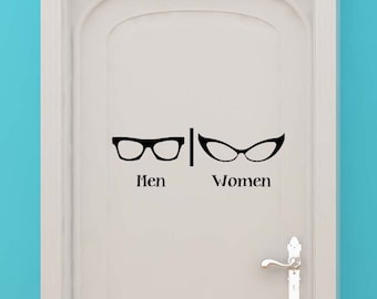 Bathroom Door Sign, Restroom Wall Decal, Optometry Decor, Optometrist Art, Eye Doctor Design, Glasses Vinyl Sticker, Eyeglasses
