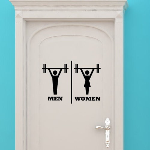 Bathroom Door Sign Restroom Artwork Men Women Weights Art Etsy