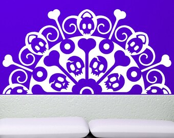 Headboard Sticker, Skull and Crossbones, Whimsigoth Decor, Halloween Wall Decal, Vinyl, Sticker, Wall Art, Home, Bedroom