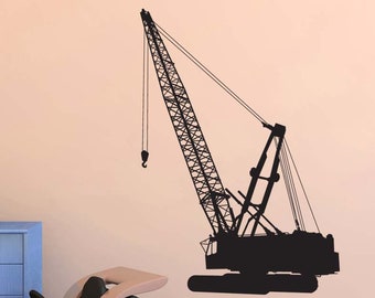Crane Construction Wall Decor, Excavator Silhouette Decal, Heavy Equipment, Industrial Truck Art