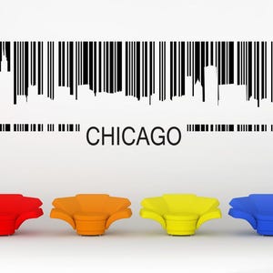 Chicago Skyline Wall Decal, Barcode Skyline Art, Chicago Cityscape Sticker, Skyscraper Wall Decor, Modern Travel Home Art, Illinois Wall Art