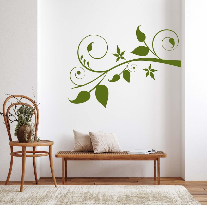 Floral Vine Wall Decal, Leafy Branch Art, Botanical Corner Decor ...