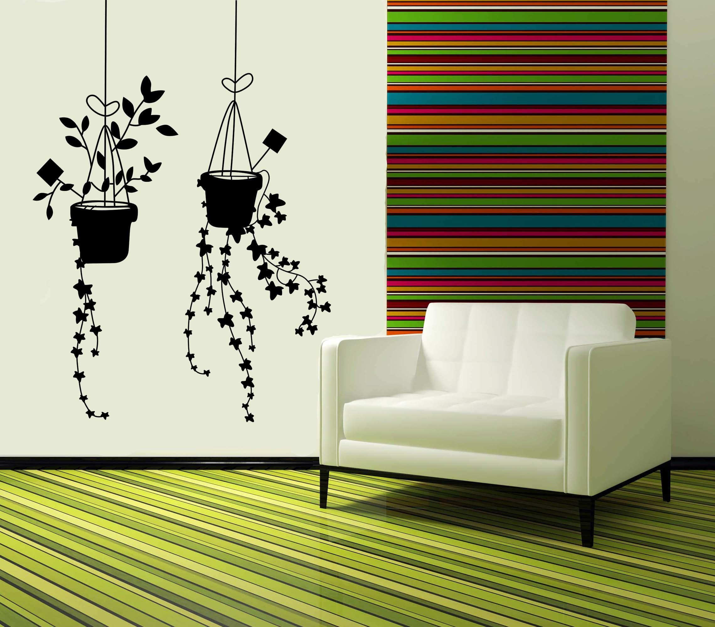 Hanging Plant Wall Decal, Potted Plants Art, Trailing Vines Decor, Ivy ...