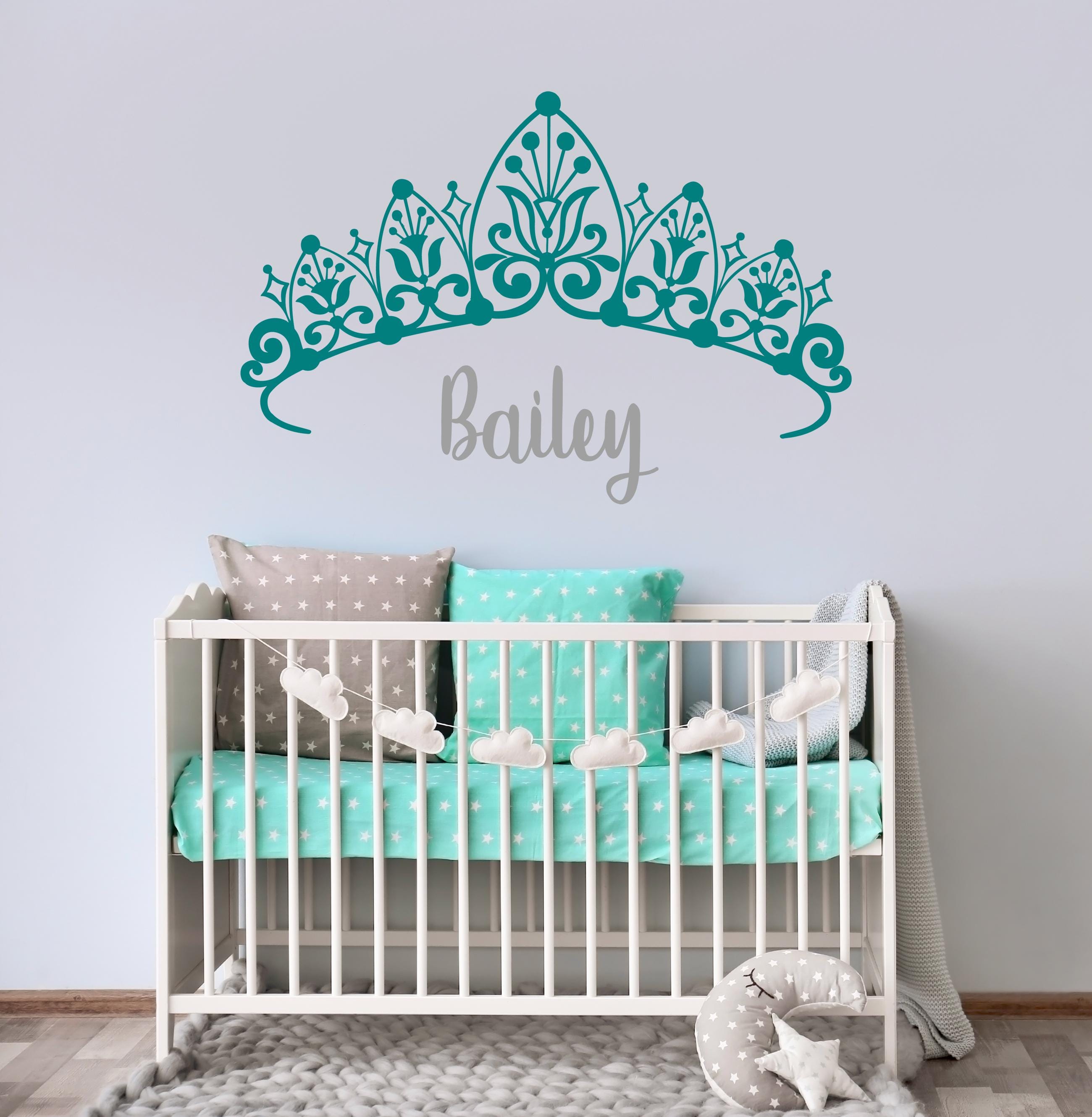 Princess Wall Decor, Tiara Decal, Crown Art, Custom Name Sign ...